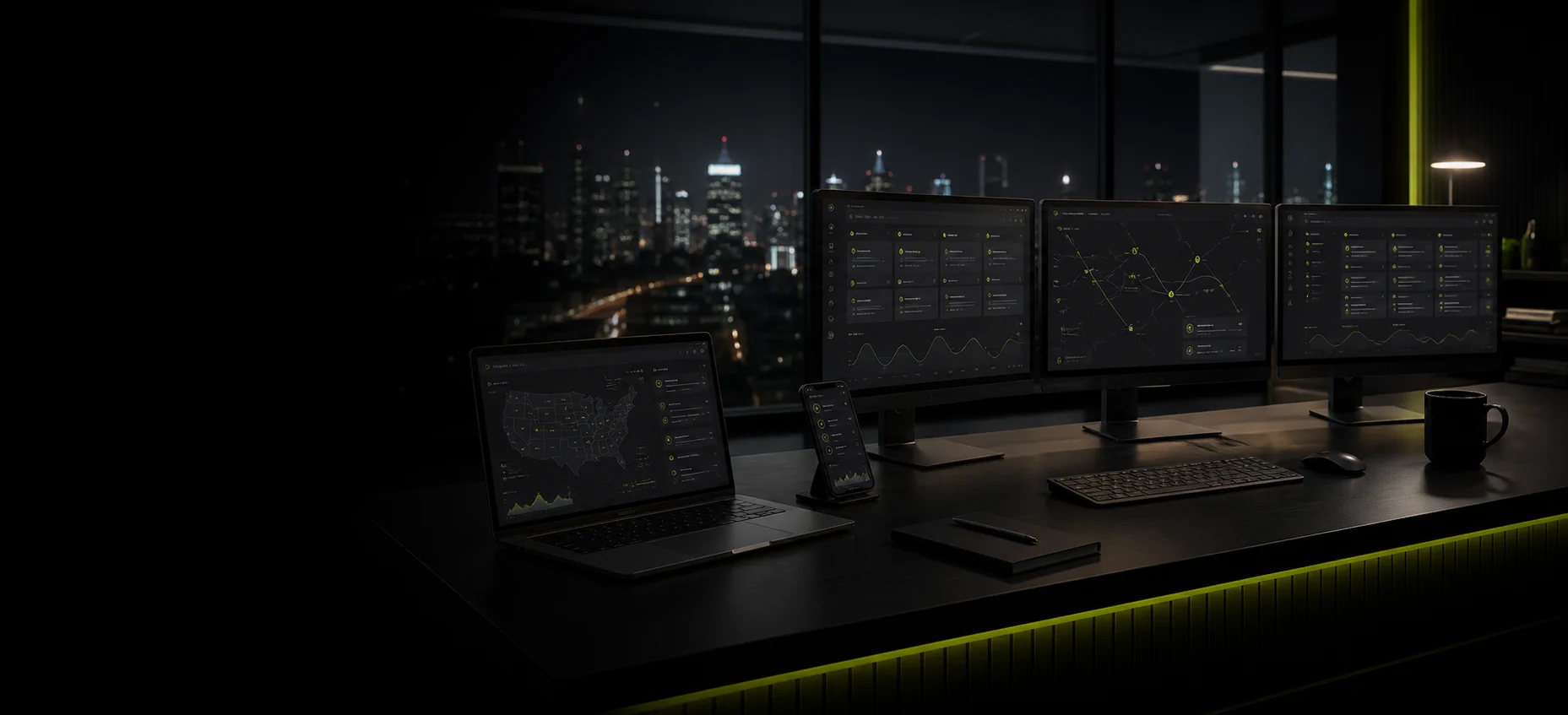 Operations center with dispatch screens